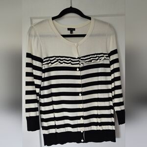 Talbots Black and White Striped Cardigan